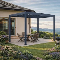 Pergola bioclimatique autoportée PIANA 3x2m aluminium gris - Lames orientables