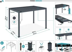Pergola bioclimatique autoportée PIANA 3x2m aluminium gris - Lames orientables