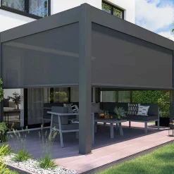 Pergola bioclimatique autoportée motorisée et éclairée 3x4m et 1 store Oviala