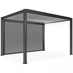 Pergola bioclimatique autoportée motorisée et éclairée 3x4m et 1 store Oviala