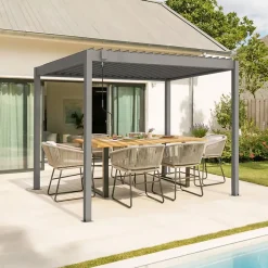 Pergola bioclimatique autoportée PIANA 3x2m aluminium taupe - Lames orientables