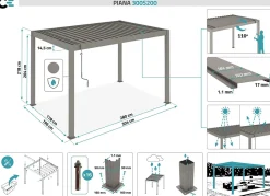 Pergola bioclimatique autoportée PIANA 3x2m aluminium taupe - Lames orientables