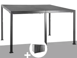 Pergola bioclimatique Avila 4 x 3 m graphite en aluminium + 6 rideaux - Hespéride