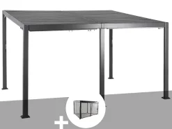 Pergola bioclimatique Avila 4 x 3 m graphite en aluminium + 6 moustiquaires - Hespéride