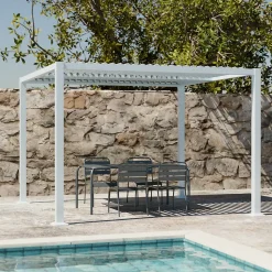 Pergola bioclimatique blanche. aluminium et acier. 3x3m. lames orientables
