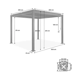 Pergola bioclimatique blanche. aluminium et acier. 3x3m. lames orientables