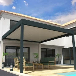 Pergola Bioclimatique COCOON XL perpendiculaire Mixte Gris anthracite / Blanc 5,490x4,50m LED 3 cotés - Ouverture anti-horaire