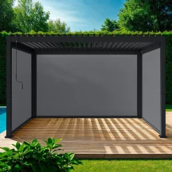 Pergola bioclimatique en aluminium. lames orientables 3x4m + 2 stores 3m + 1 store 4m TRIOMPHE anthracite