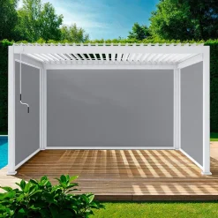 Pergola bioclimatique en aluminium. lames orientables 3x4m + 2 stores 3m + 1 store 4m TRIOMPHE blanc
