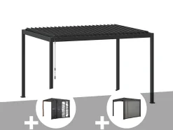 Pergola bioclimatique Evora Graphite - 4 x 3 m + Persiennes coulissantes côté 3 m + Store 4 m graphite - Hespéride
