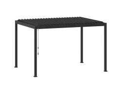 Pergola bioclimatique Evora Graphite - 4 x 3 m + Persiennes coulissantes côté 3 m + Store 4 m graphite - Hespéride