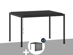 Pergola bioclimatique Evora Graphite - 4 x 3 m + 2 stores 4 m - Hespéride