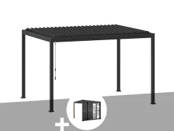Pergola bioclimatique Evora Graphite - 4 x 3 m + Persiennes coulissantes côté 3 m - Hespéride