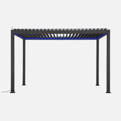 Pergola bioclimatique électrique 3x4m. aluminium. à lames orientables avec éclairage LED + store 3m