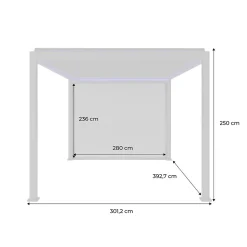 Pergola bioclimatique électrique 3x4m. aluminium. à lames orientables avec éclairage LED + store 3m