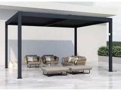 Pergola bioclimatique électrique avec led "Windsor" en aluminium 3 x 4 Gris