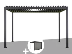 Pergola bioclimatique électrique Evora Graphite - 4 x 3 m + Store 4 m graphite - Hespéride