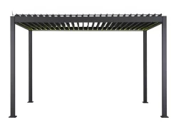 Pergola bioclimatique électrique Evora Graphite - 4 x 3 m + Persiennes coulissantes côté 3 m - Hespéride