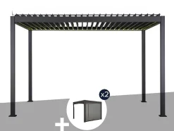 Pergola bioclimatique électrique Evora Graphite - 4 x 3 m + 2 stores 4 m - Hespéride