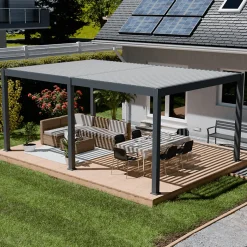 Pergola bioclimatique motorisée Ombréa autoportante 4x6M - Anthracite/blanc