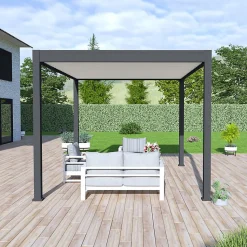 Pergola bioclimatique Ombréa VS autoportante 3x4M - Anthracite - lames blanches