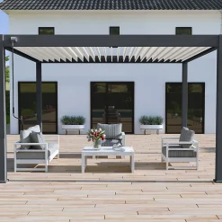 Pergola bioclimatique Ombréa VS autoportante 3x4M - Anthracite - lames blanches