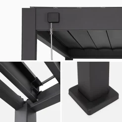 Pergola bioclimatique Triomphe 3x4 + 3 persiennes 100cm pour le côté de 3m. panneau brise vue. L 400 x P 300 x H 250 cm
