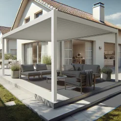 Pergola bioclimatique Xenon II îlot (Vérin à Télécommande - Blanc - 4,50 x 6,093m)