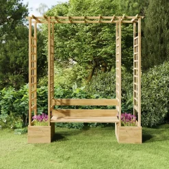 Pergola de jardin avec banc et jardinières Bois de pin imprégné