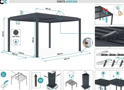 Pergola motorisée bioclimatique 4x3m SANTA aluminium gris