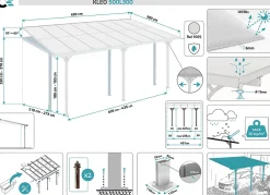 Pergola/Carport adossé 15m² KLEO 5x3m aluminium blanc
