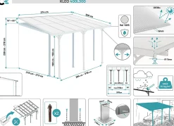 Pergola/Carport adossé 12m² KLEO 4x3m aluminium blanc