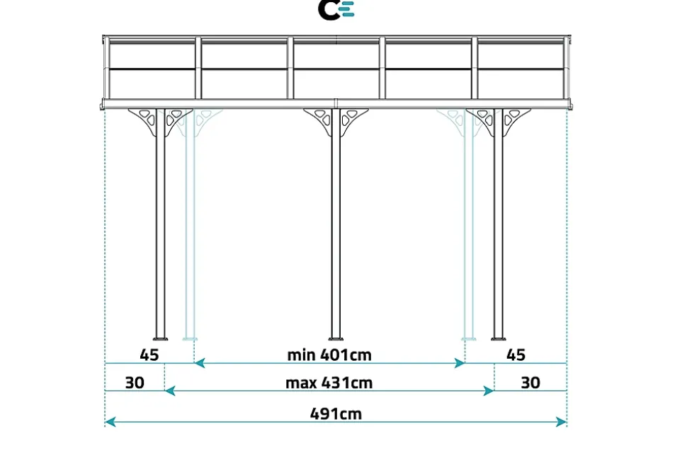 Pergola/Carport adossé 15m² KLEO 5x3m aluminium gris