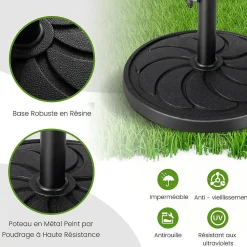 Pied de Parasol de Jardin 38 48mm Support de Parasol Étanche 54cm en Résine & Tube en Métal Base de Parasol Lestée de 18KG
