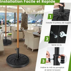Pied de Parasol de Jardin 38 48mm Support de Parasol Étanche 54cm en Résine & Tube en Métal Base de Parasol Lestée de 18KG