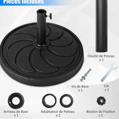 Pied de Parasol de Jardin 38 48mm Support de Parasol Étanche 54cm en Résine & Tube en Métal Base de Parasol Lestée de 18KG