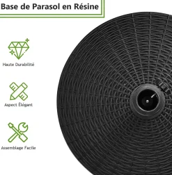 Pied de Parasol de Jardin Exterieur 38/48 mm Support de Parasol en Résine Antique avec Tube en Métal Bouton Rotatif Manuel Noir