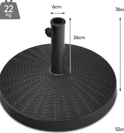 Pied de Parasol de Jardin Exterieur 38/48 mm Support de Parasol en Résine Antique avec Tube en Métal Bouton Rotatif Manuel Noir