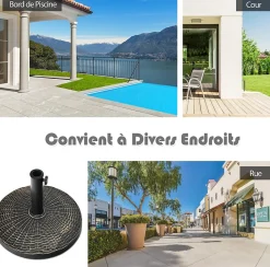 Pied de Parasol Lourd en Résine Antique Base de Parasol Ronde Porte parasol pour Parasol de 38 mm et 48 mm