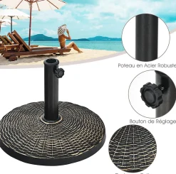 Pied de Parasol Lourd en Résine Antique Base de Parasol Ronde Porte parasol pour Parasol de 38 mm et 48 mm