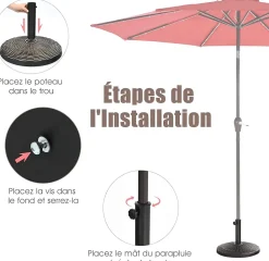 Pied de Parasol Lourd en Résine Antique Base de Parasol Ronde Porte parasol pour Parasol de 38 mm et 48 mm