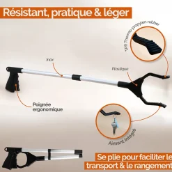 Pince à déchets, ramasse objets, avec embouts magnétiques - Pliable - Noir - Linxor