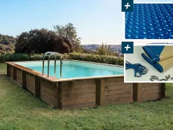 Piscine bois en kit rectangle " Tampa 145 " 7.20 x 4.20 x 1.44 m Bâche à bulles 400 micron Bâche hiver 280 gm²