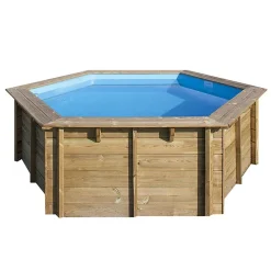 Piscine bois hexagonale 395cm - Rainurée languette - Filtration inclue