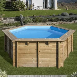 Piscine bois hexagonale 395cm - Rainurée languette - Filtration inclue