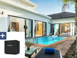 Piscine bois rectangle " Aruba 120 " 5.00 x 3.00 x 1.24 m + Pompe à chaleur 3.5 kwh Hayward "Micro" Noir