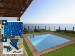 Piscine bois rectangle " Caimans 120 " 4.10 x 3.00 x 1.24 m + Bâche à bulles 180 micron Bâche hiver 280 gm²
