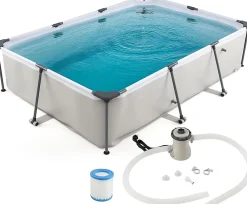 Piscine Hors Sol 3 x 2,07 x 0,66M,avec Pompe de Filtration pour Adultes Enfant,Cadre Métallique,Couches,3701L,Installation Facile