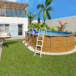 Piscine hors sol acier ovale 6,10 x 3,65 x 1,20 m aspect bois CANYON