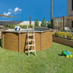 Piscine hors sol acier ronde Diamètre 4,55 x 1,32 m aspect bois OSMOSE
